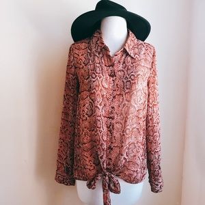 2/$25 or 3/$30….INC Python Chiffon Print Tie front Blouse